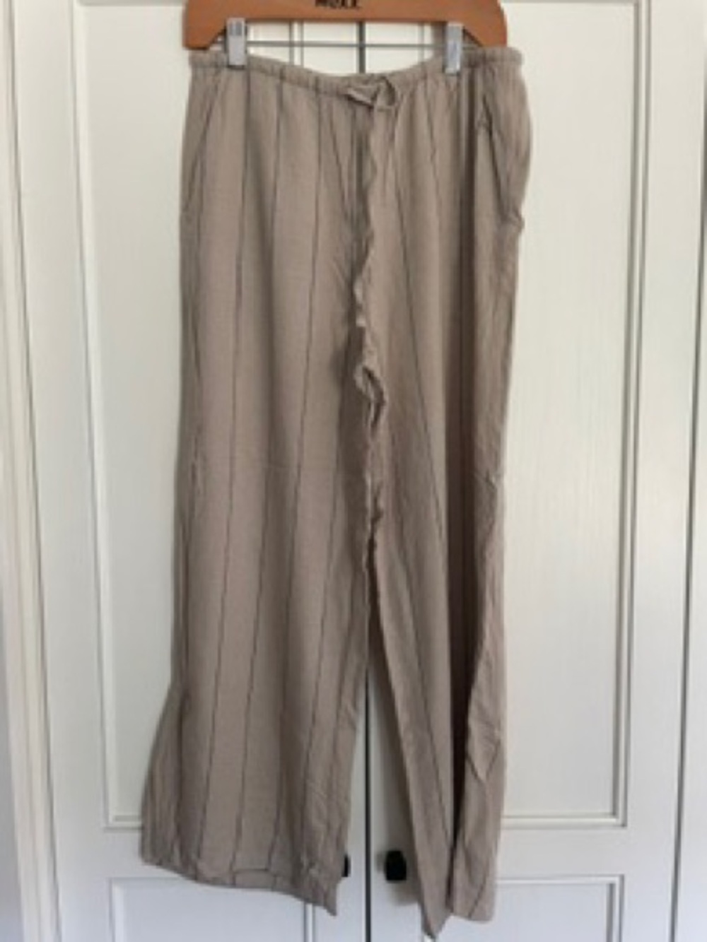 Light Taupe Wide-Leg Drawstring Pants